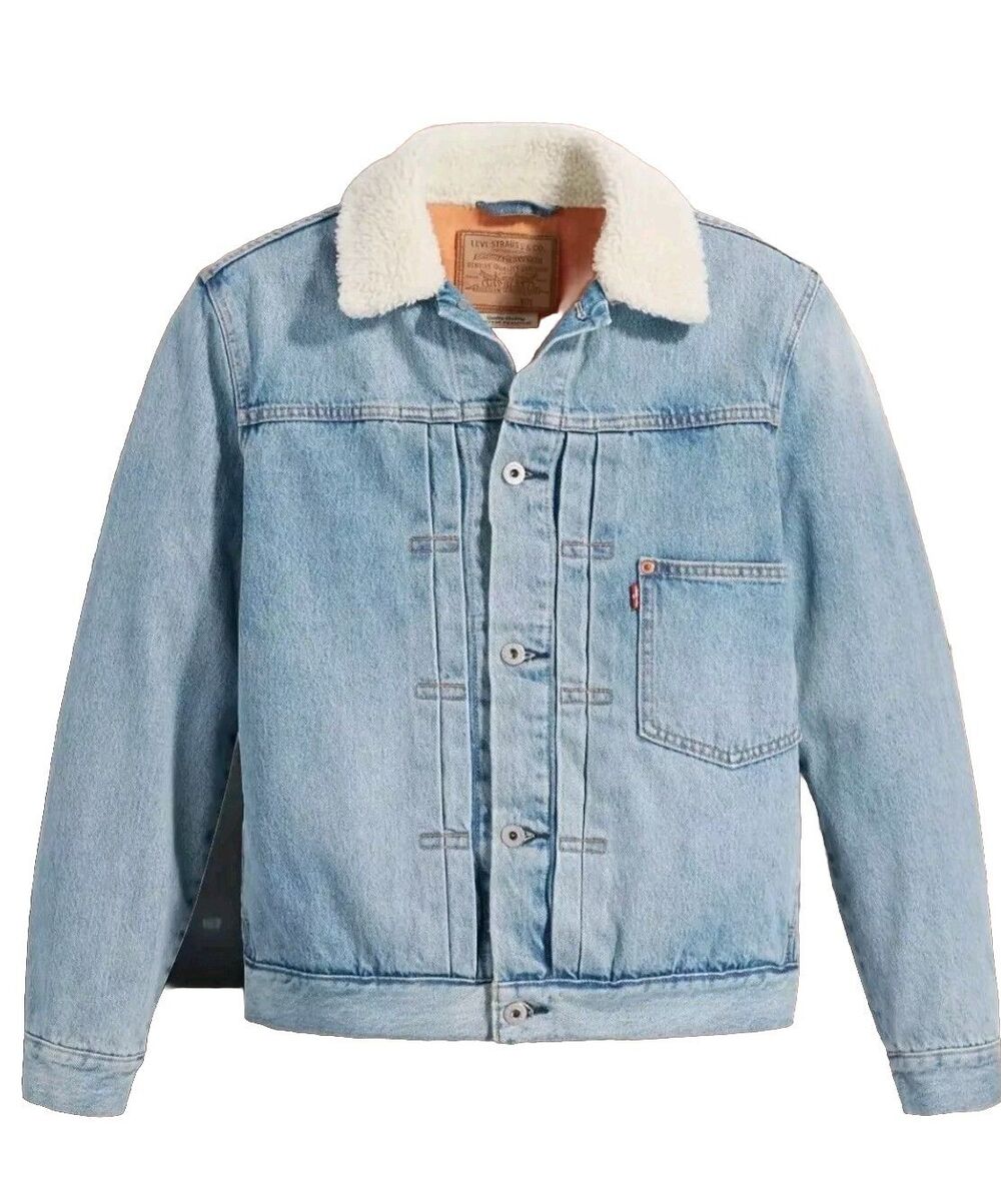 Levi's Premium TYPE 1 Sherpa Lined Denim Trucker Jacket Med Wash Men's 2XL NWT